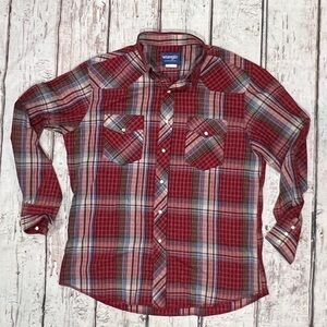 Wrangler Western Pearl Snap Cowboy Rancher Western Vintage Shirt Long Sleeve